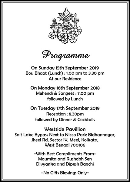 Bengali wedding invitation wording 6A - Parekh Cards
